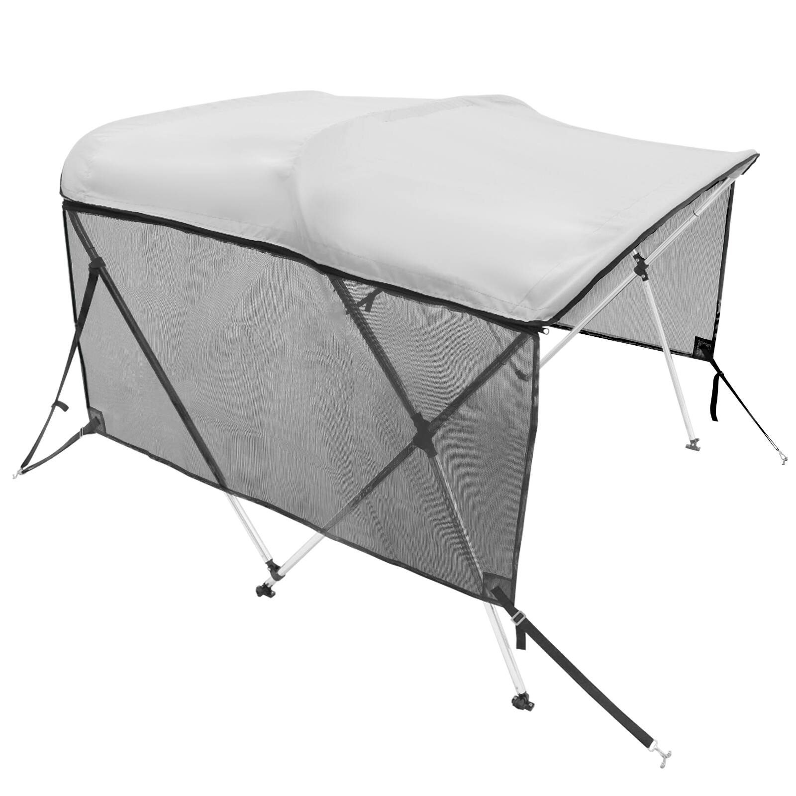 Alt View 5. VEVOR - 3 Bow Bimini Top Boat Cover, Detachable Mesh Sidewalls, 600D Polyester Canopy with 1" Aluminum Alloy Frame - Gray.