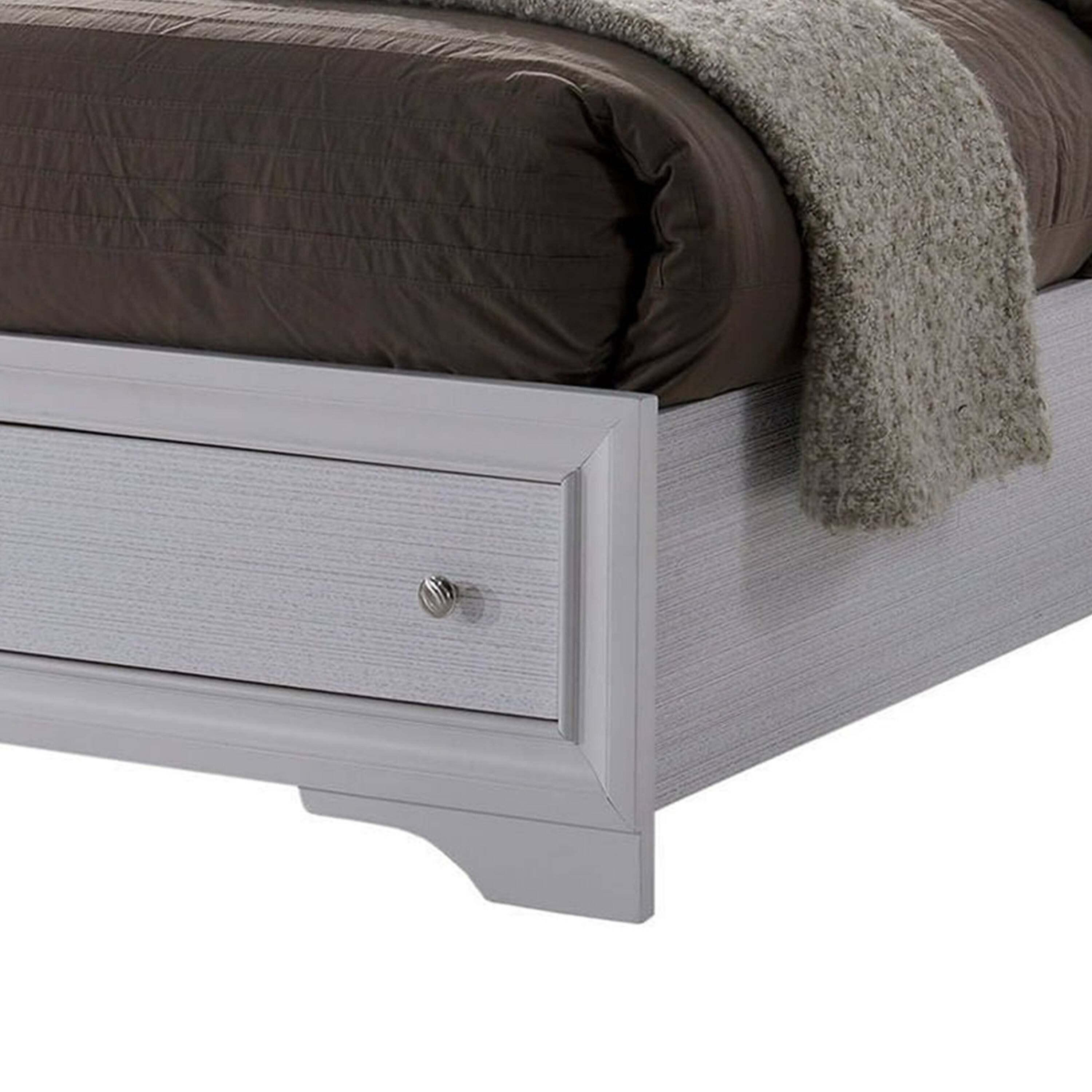 Back. Manhattan Lane - Cevy Full Size Bed, Footboard Drawers, White Wood w Glitter Accents - White, Silver.