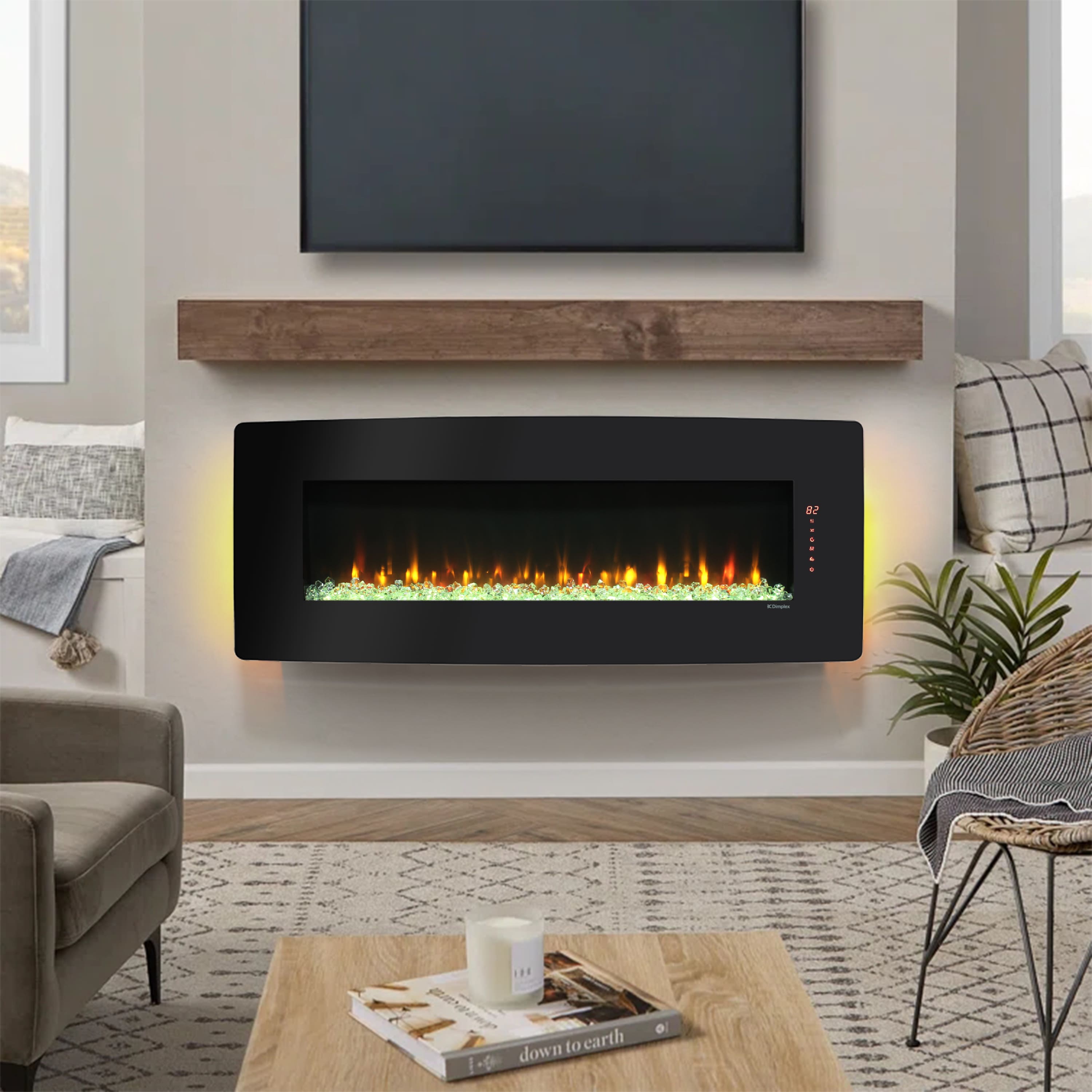 PexFix - 48 Inch Curved Front Wall-Mounted Electric Fireplace, Multi-Color Flame & Ember Bed, Remote Control for Living Room