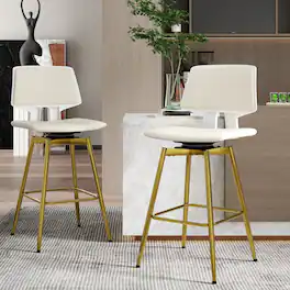 Vecelo - Set of 2 Counter Height Swivel Bar Stools, 360 Swivel Bar Stools with Back for Kitchen Island - Gold