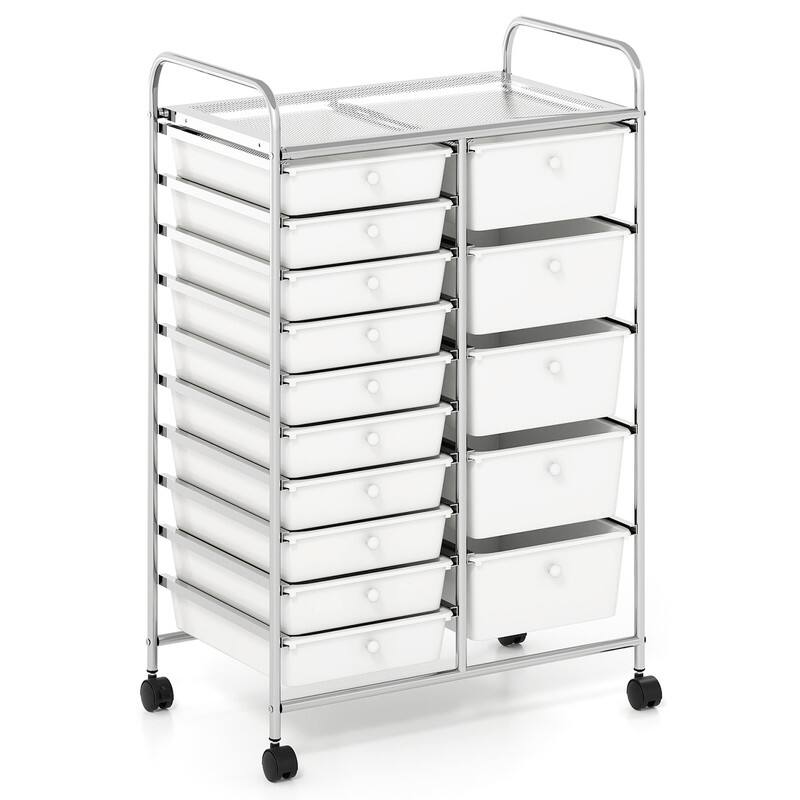 Alt View 2. WELLFOR - 15-Drawer Utility Rolling Storage Cart with Metal Tabletop , Drawer Organizer for Craft Office School Storage - White.