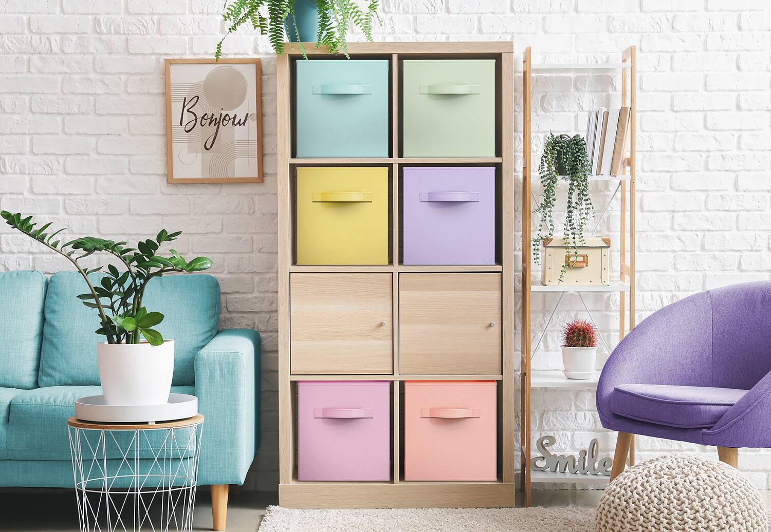 Alt View 2. Sorbus - Sorbus Fabric Storage Cubes, 6 Foldable Storage Bins for Organizing Pantry, Cubbies, Toy Box, Clothes Storage - Multi Pastel.