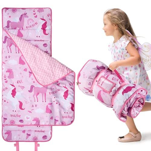 Reds Spade - Nap Mat Extra Soft Rolled Slumber Bags For Napping Mats With Pillow And Blanket Travel Camping Cotton Polye - Pink
