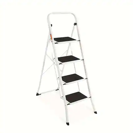 Front. Brick Attic - 4 Step Ladder, Folding Step Stool withExtra Wide Anti-Slip Pedal,Sturdy Portable Ladder, 330lbs Capacity for Household - White.