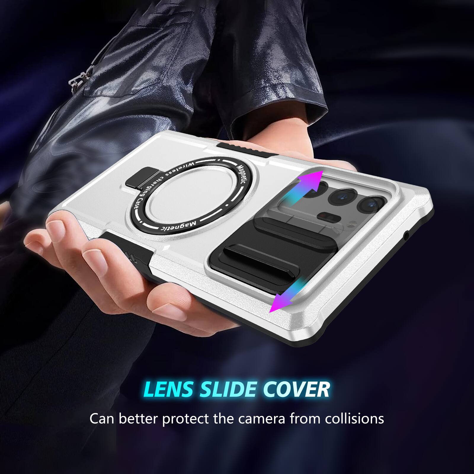 Oa Wireless Charging Case: Magnetic LENS SLIDE COVER Can better protect the camera from collisions