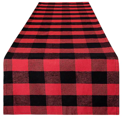 Front. Zulay Kitchen - Zulay Home 14"x72" Table Runner - Thick Poly Cotton Buffalo Plaid Table Runners - Black and Red.