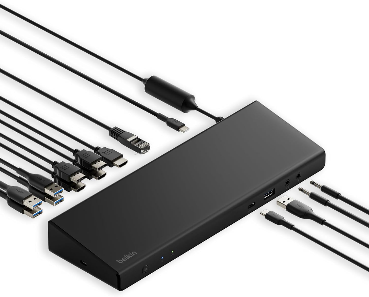 Front. Belkin - 15-in-1 Universal Triple Display DisplayLink Docking Station Hub w/ 3 HDMI Ports, 2 DisplayPorts for Triple 4K Display - Black.