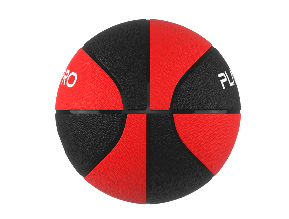 Angle. PlayProCo - Premium Rubber Basketball for Kids and Adults - Red Black.