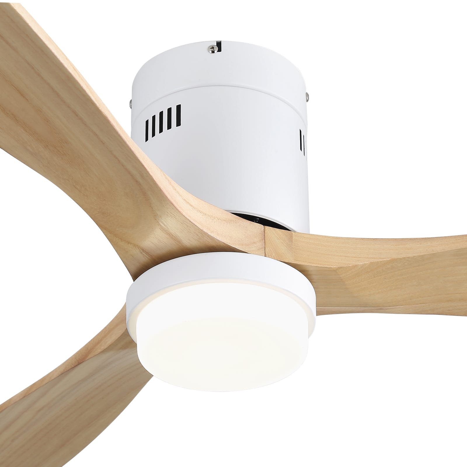 Front. Sofucor - 52'' Flush Mount Ceiling Fan with Lights 3 Wood Blades & Remote Outdoor Indoor Ceiling Fans for Bedroom/Farmhouse/Patio - White-Burly Wood.