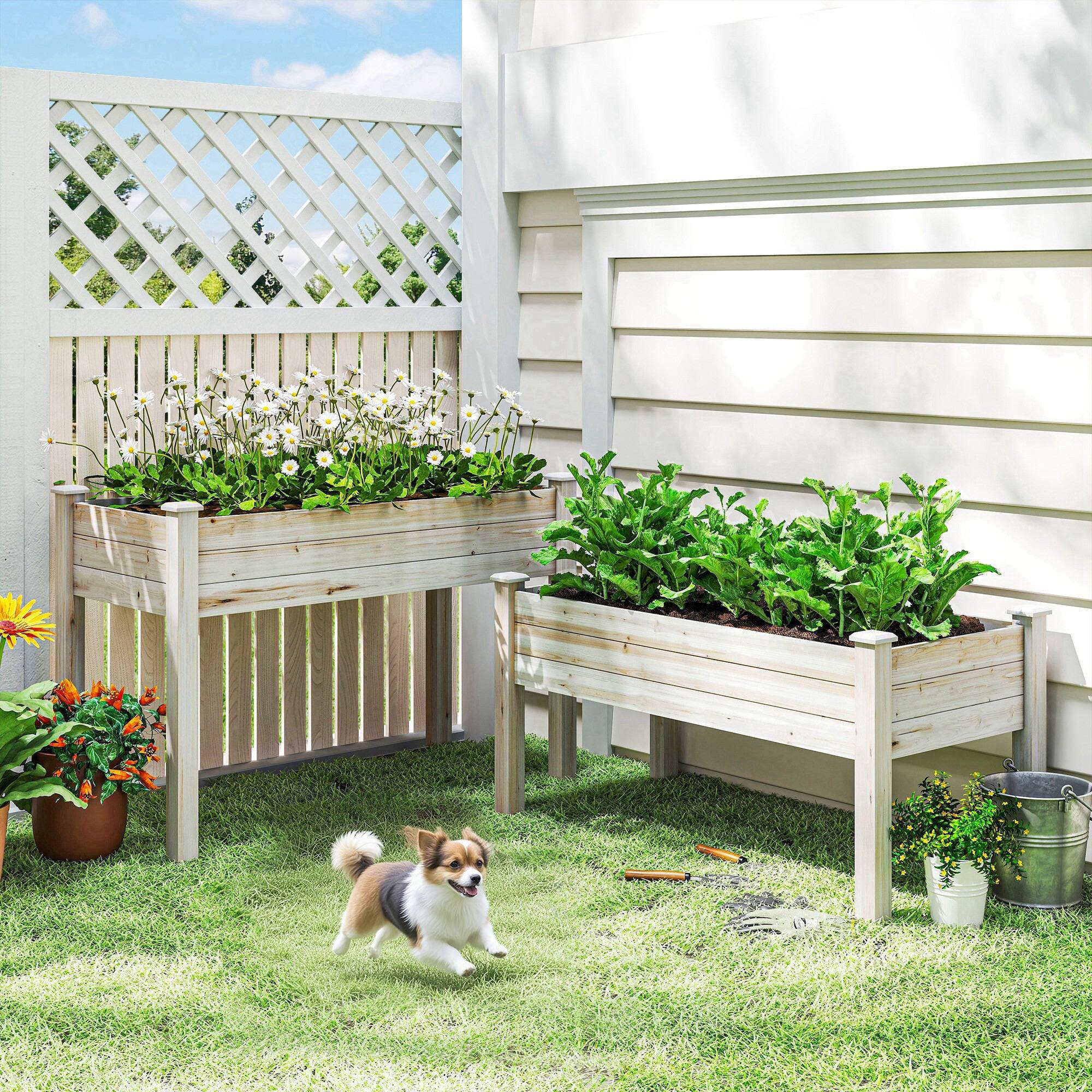 Alt View 1. Outsunny - Tier Raised Garden Bed, Wooden Elevated Planter Box with Legs - Natural wood.