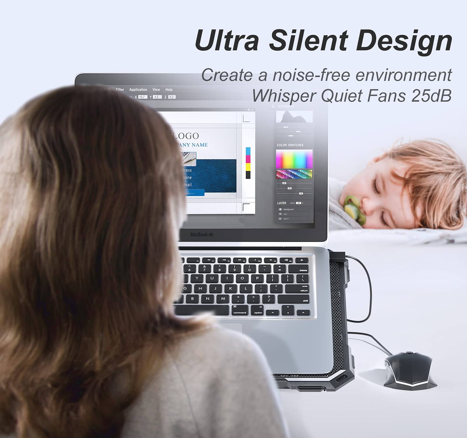 Ultra Silent Design  
Create a noise-free environment  
Whisper Quiet Fans 25dB  

Filler Application  
View Help  

LOGO  
ANY NAME  

COLOR SWATCHES  

LAYER  

MacBook Air  

TEST one mal LAFER - Maclook