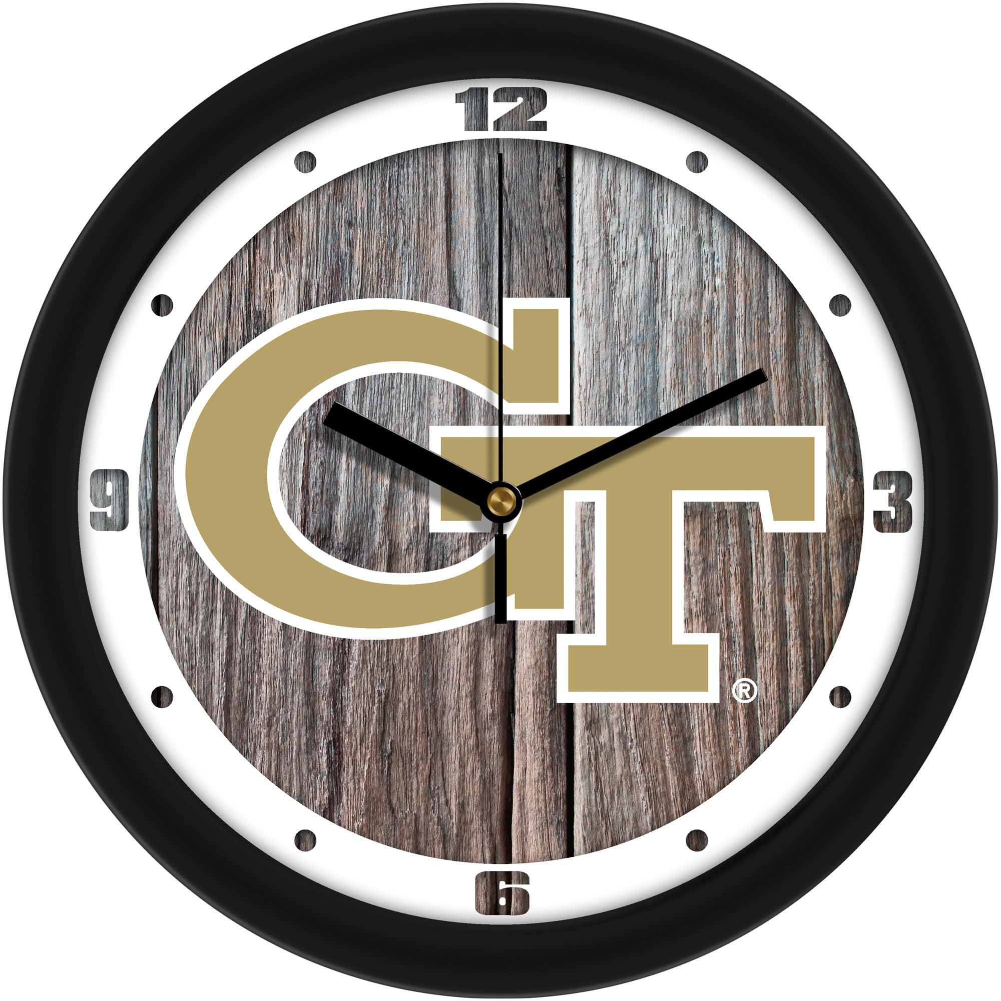 MpDirect - Georgia Tech Yellow Jackets 11.5'' Suntime Premium Glass Face Weathered Wood Wall Clock - Multicolor