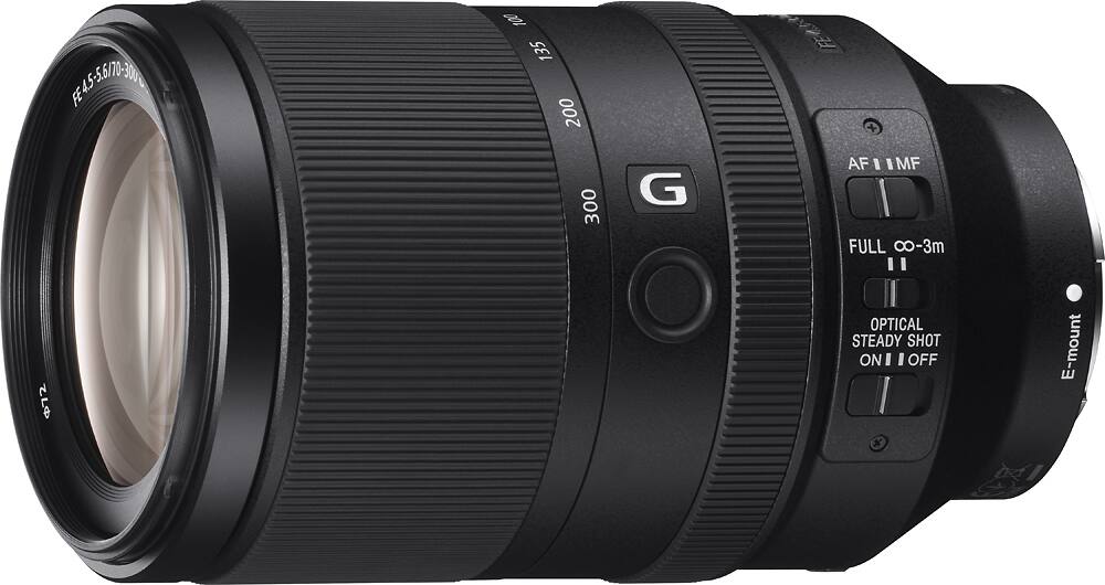 Left. Sony - FE 70-300mm f/4.5-5.6 G OSS Telephoto Lens for Alpha E-mount Cameras - Black.