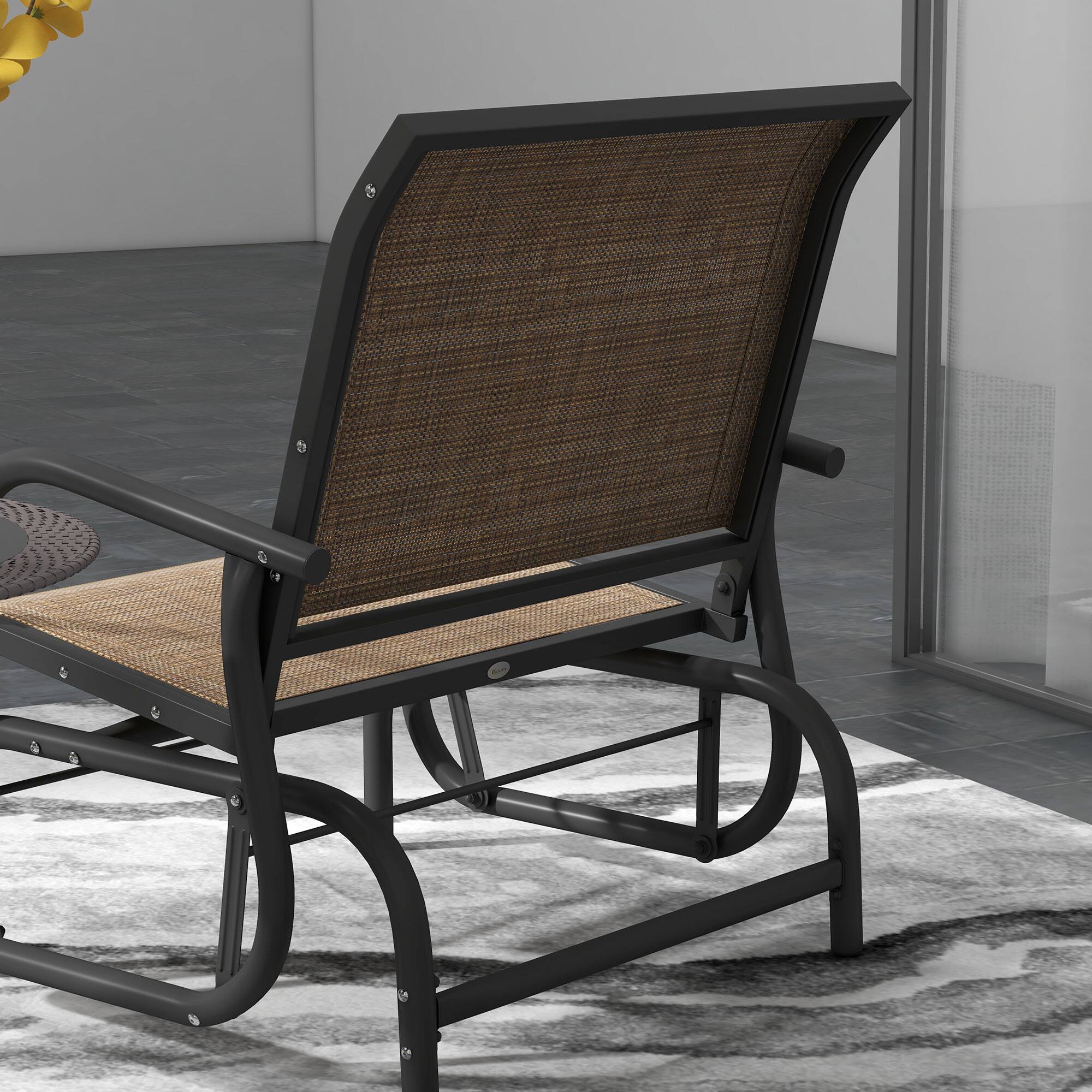 Alt View 5. Outsunny - Porch Glider Set of 2, Metal Frame Swing Glider Chair with Breathable Mesh Fabric, Curved Armrests and Steel Frame - Light Mixed Brown.