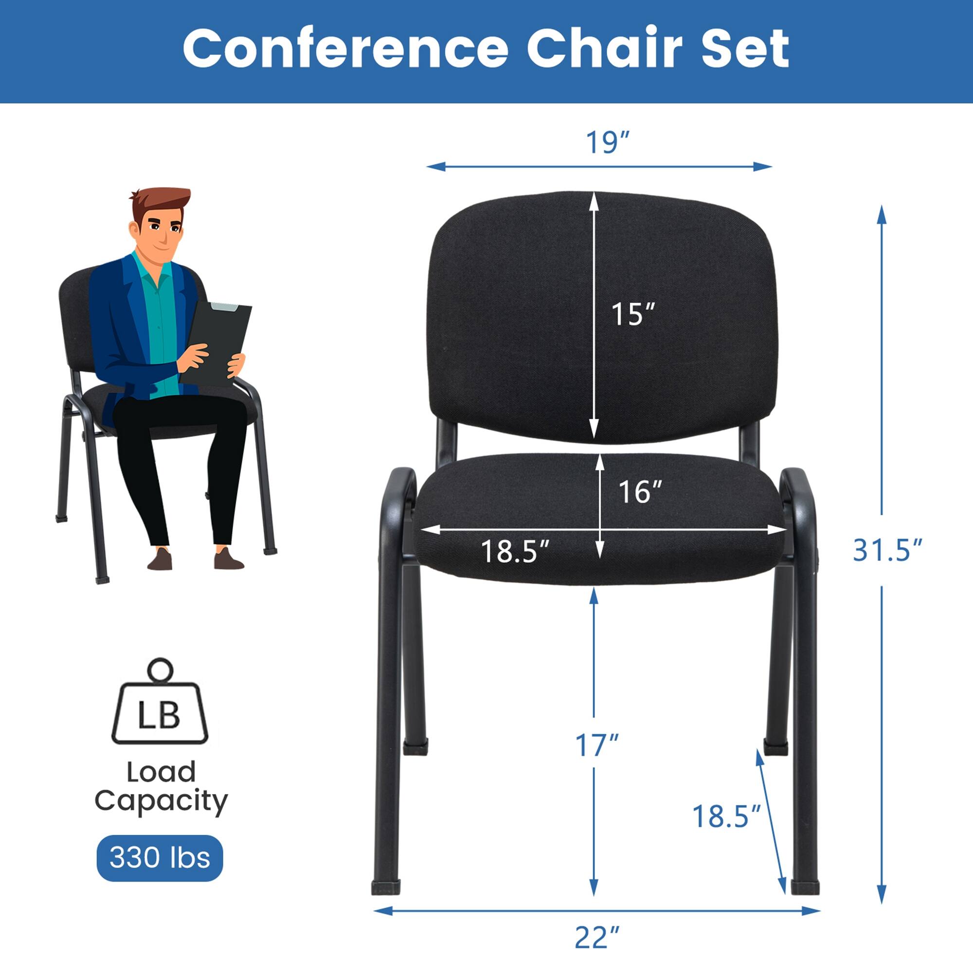 Conference Chair Set 19" 15" 16" 18.5" 31.5" LB Load Capacity 330 lbs 17" 18.5" 22"