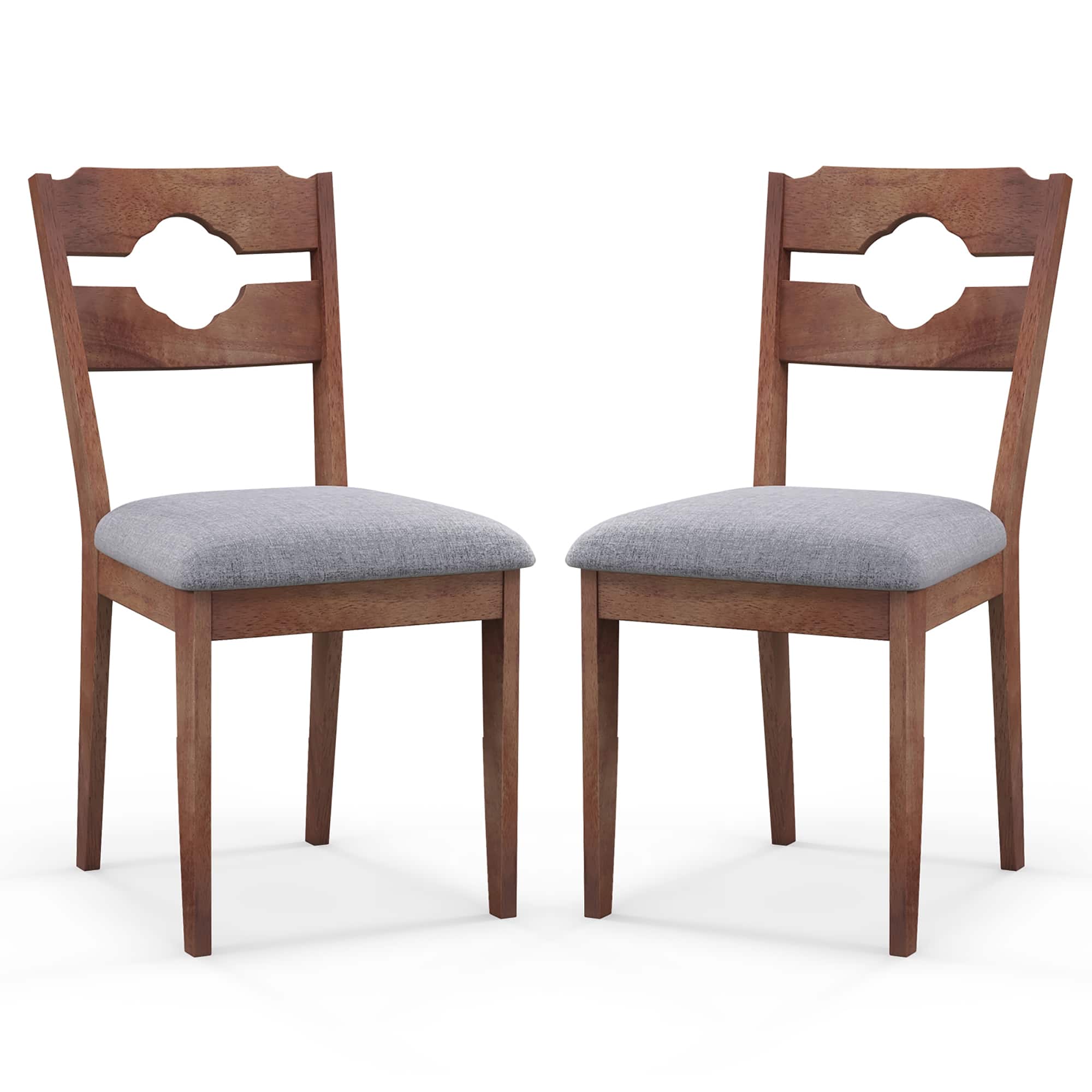 Gymax - Set of 2 Dining Chair w/ Padded Seat High Back Rubber Wood Frame Kitchen Chairs - Brown, Grey