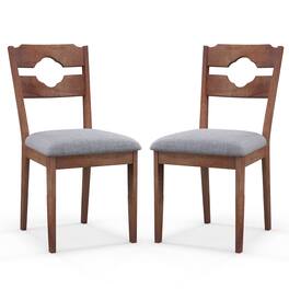 Gymax - Set of 2 Dining Chair w/ Padded Seat High Back Rubber Wood Frame Kitchen Chairs - Brown, Grey