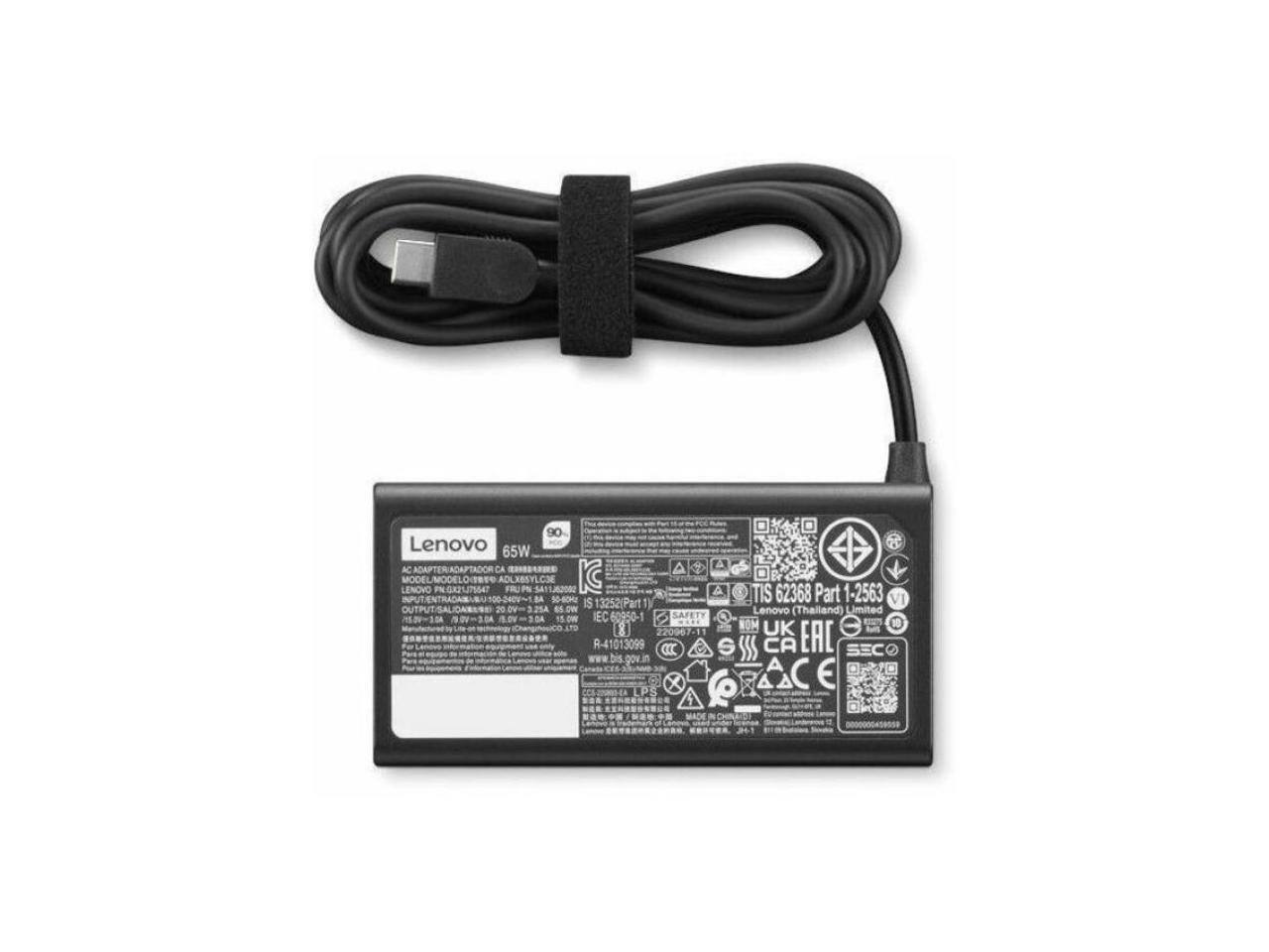 90 Lenovo & 65W AC ADAPTER  
ADAPTADOR CA C LENOVO  
MODELO: EE PRSR2U7A4  
ADLXBSYLCDE  
FRU: A SAT 1A2O00  
IS A 1-2563  
INPUT/ENTRADA: M 10-60  
TIS 62368 Part VI  
25A IS 13252  
(Part OUTPUT/ISALIDA: 20 0V-3.25A  
85 D  
Lenovo (Thailand) Limited  
DA IEC 60950-1  
SAFETY -104  
1.54 35 S.0 1S ON 10  
NOM UK bas 1 220067-11  
EAC R-41013099  
S CA KC SEC bis gov a A X A  
AC E PS  
MADE IN