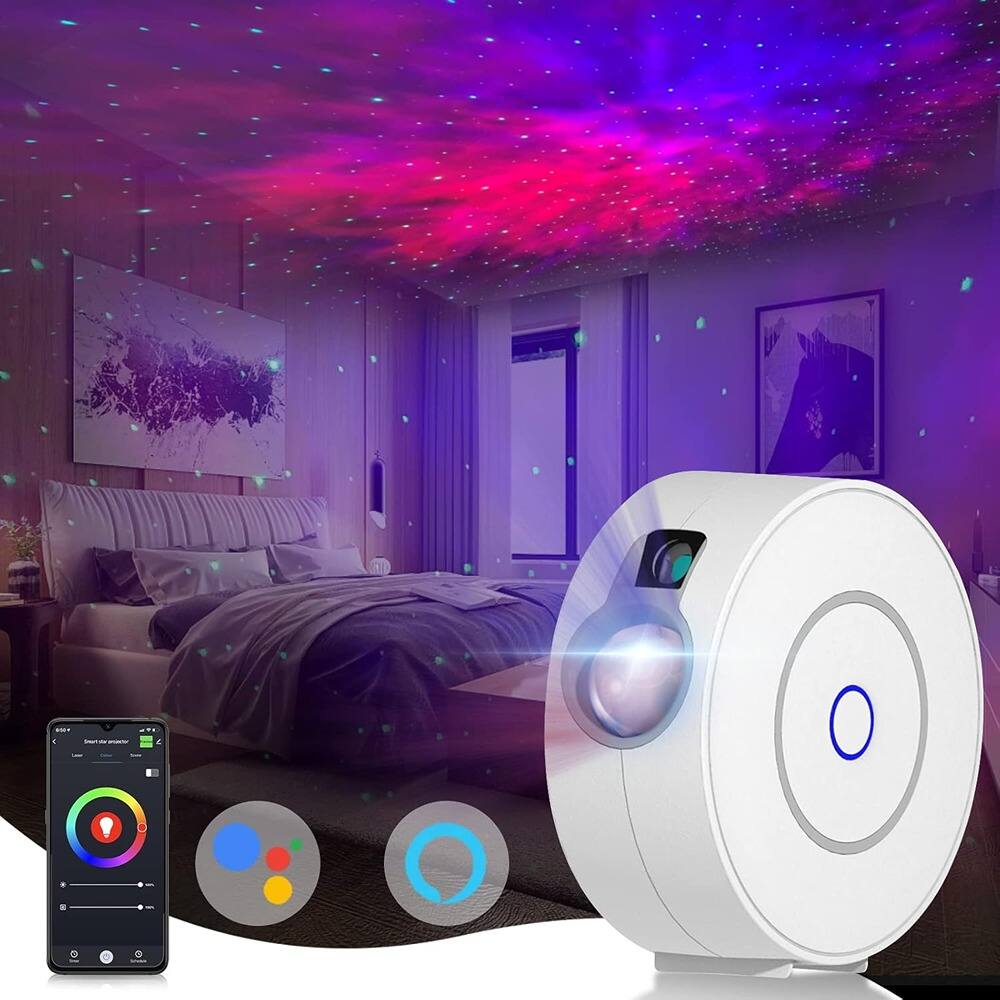 Front. ACJPR - Smart Galaxy Star Projector with LED Night Light, App and Voice Control, Nebula Ceiling Light for Bedroom and Home Theat.