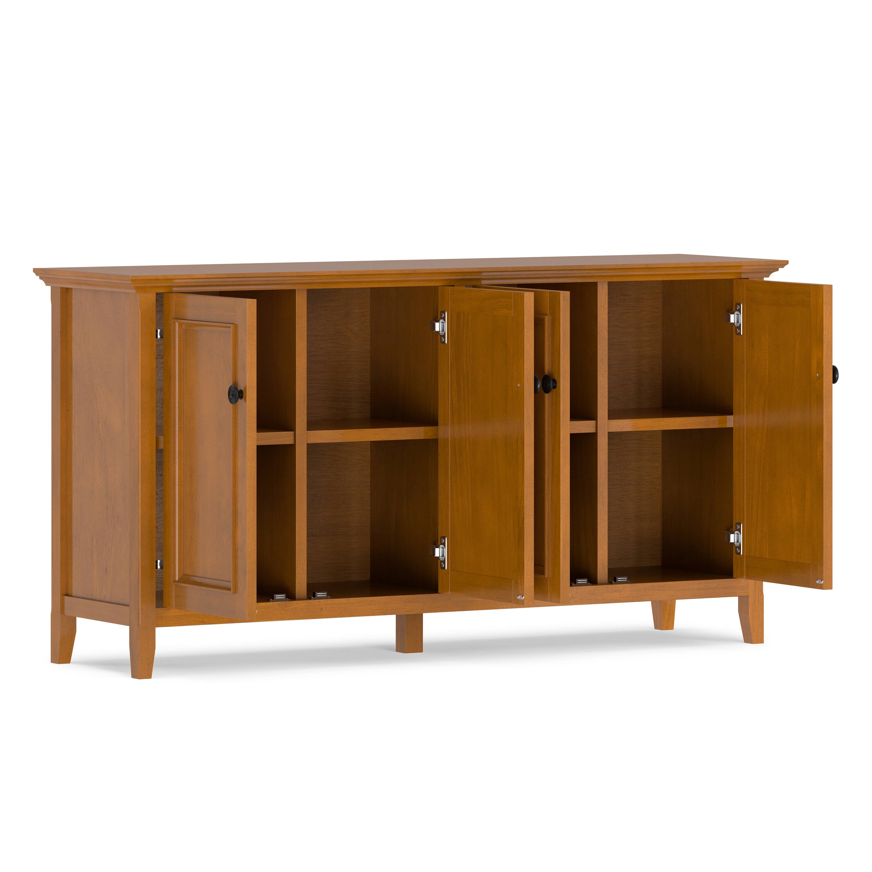 Back. Simpli Home - Amherst 66 inch Wide Solid Wood Transitional 4 Door Storage Cabinet in Light Golden Brown - Light Golden Brown.