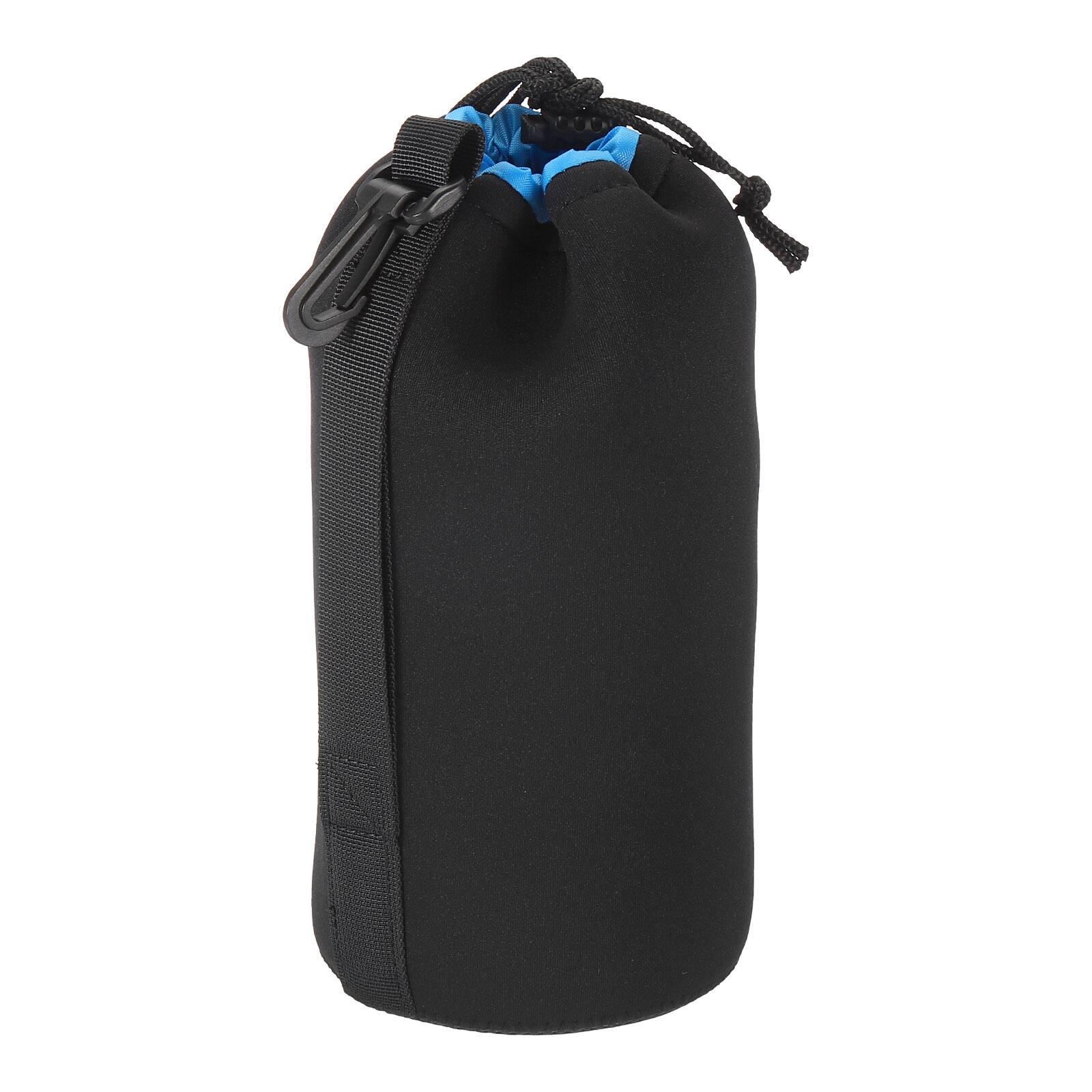 Front. Unique Bargains - Camera Lens Bag, 3.9"x9.8" Drawstring Pouch with Thick Neoprene for DSLR Lens, Water Coffee Cups - Black Blue.