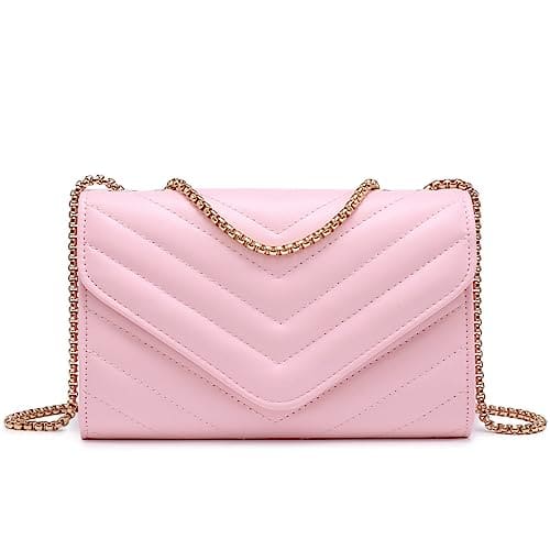 Fabibe - Women Small Quilted Crossbody Bags Stylish Designer Evening Bag Clutch Purses And Handbags With Chain Shoulder Strap - Pink