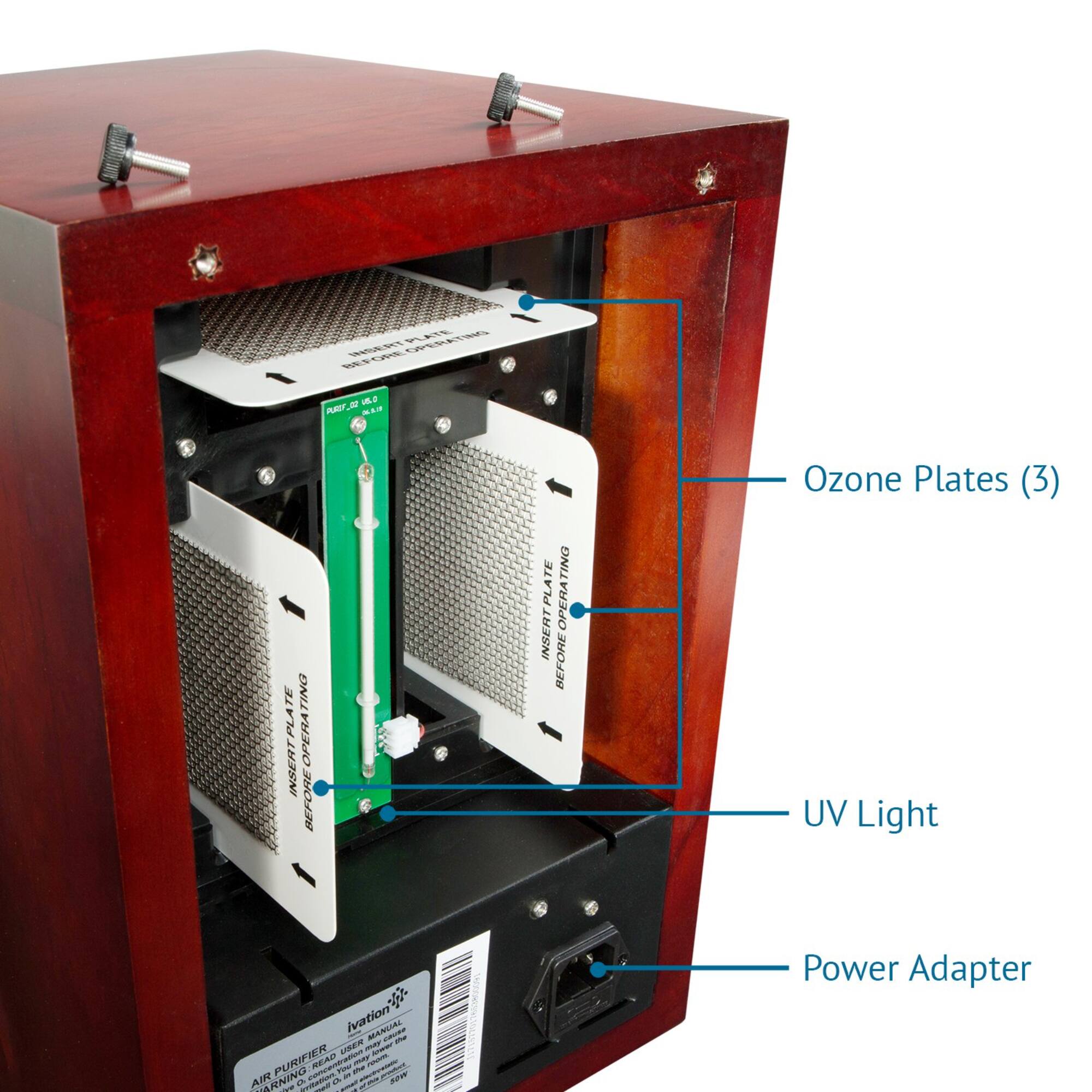 Ozone Plates (3) BEFORE INSERTING OPERATING PLATE INSERT BEFORE OPERATING UV Light ivation MANUAL - LEER - PURIFIER NEON TON MA -i - - AIR PURIFIER - - - n sm Power Adapter
