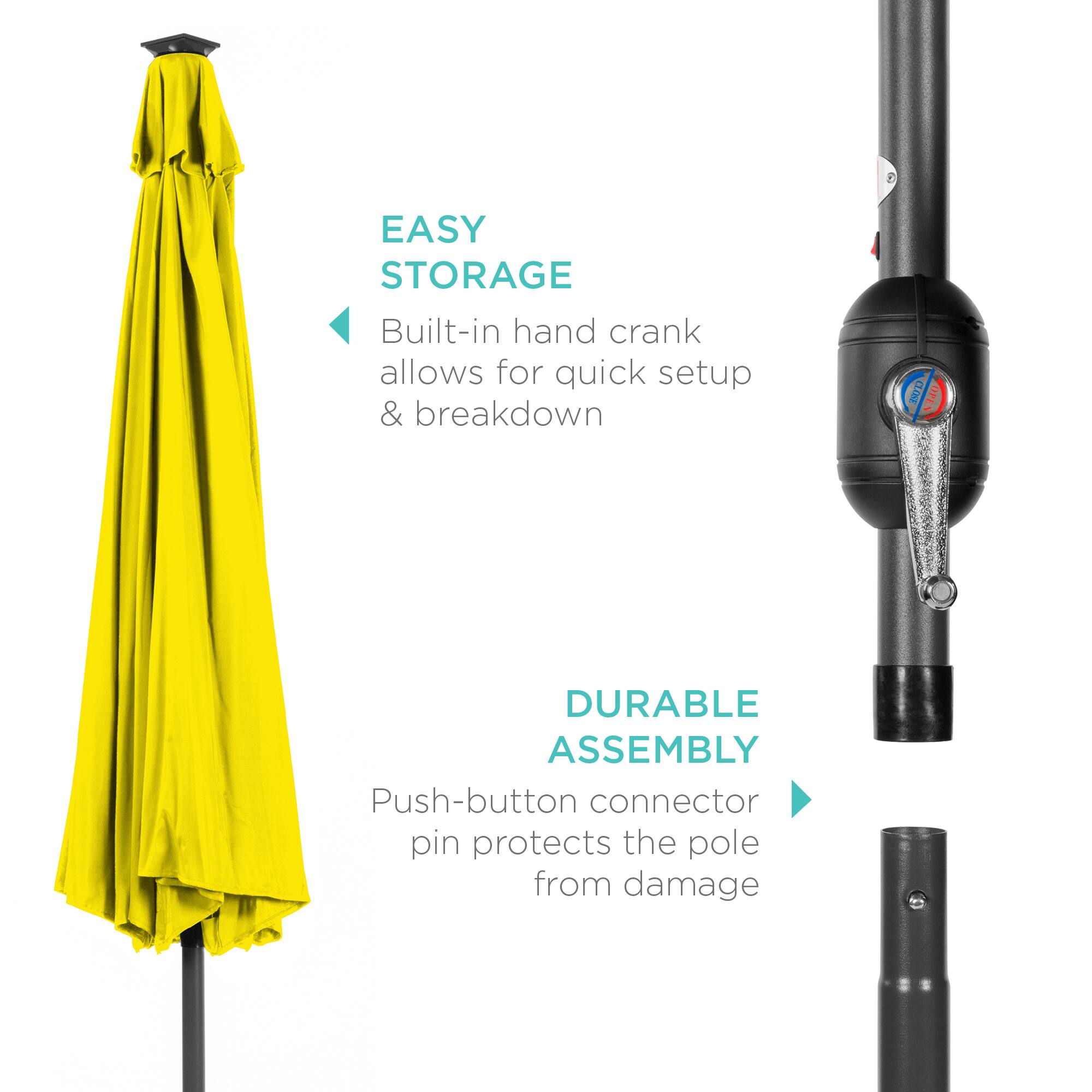 **EASY STORAGE**
Built-in hand crank allows for quick setup & breakdown

**DURABLE ASSEMBLY**
Push-button connector pin protects the pole from damage