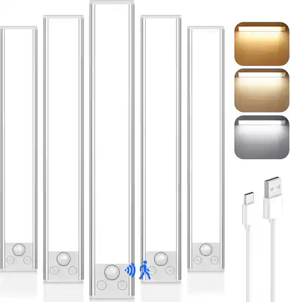 Front. Nordic Hygge - 14in Under Cabinet Lighting, 3200mAh Rechargeable Battery Powered Closet Lights with 3 Color Tempers 108 LED - White.