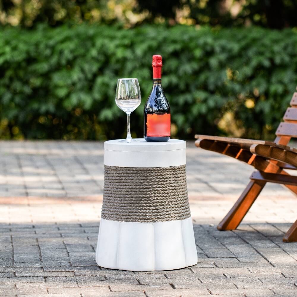 Alt View 1. Loheer - Loheer MGO Side Table Outdoor End Table Retro Woven Rope Fan-Base Accent Table Light Gray Brown - Light Gray, Brown.