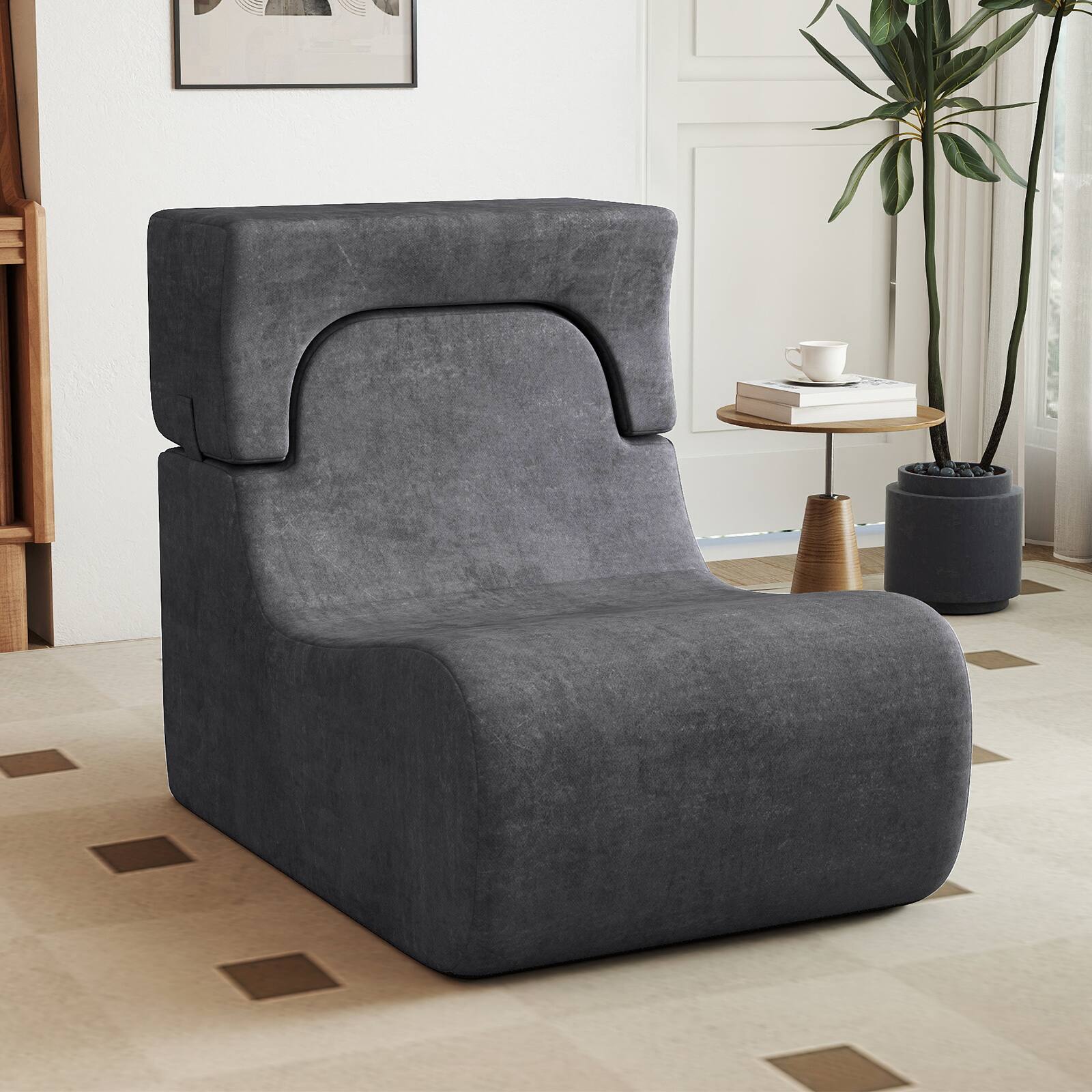 Alt View 3. Gymax - Gymax Floor Chair w/ Detachable Headrest Washable Ice Velvet Cover & Sponge Filling Grey - Grey.
