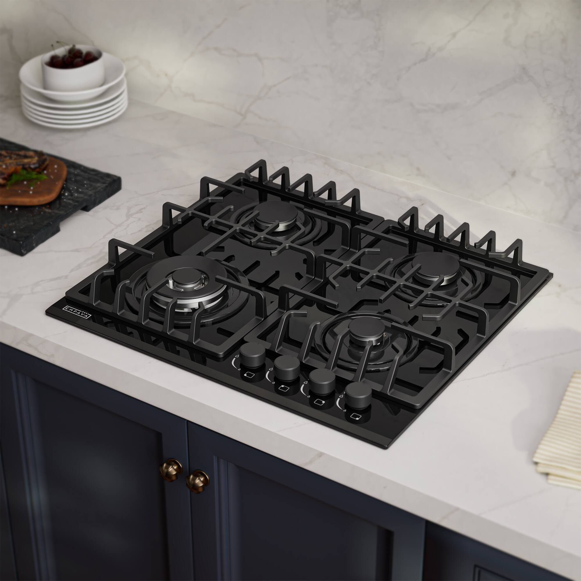 Alt View 4. Empava - 24 in. 4 Burners Recessed Gas on Glass Cooktop - Black.