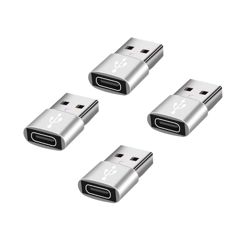 Qixxronics - USB C to USB Adapter Type C Female to USB Male Converter Adapter (4-PACK) - Silver