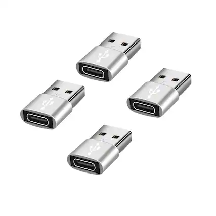 Front. Qixxronics - USB C to USB Adapter Type C Female to USB Male Converter Adapter (4-PACK) - Silver.