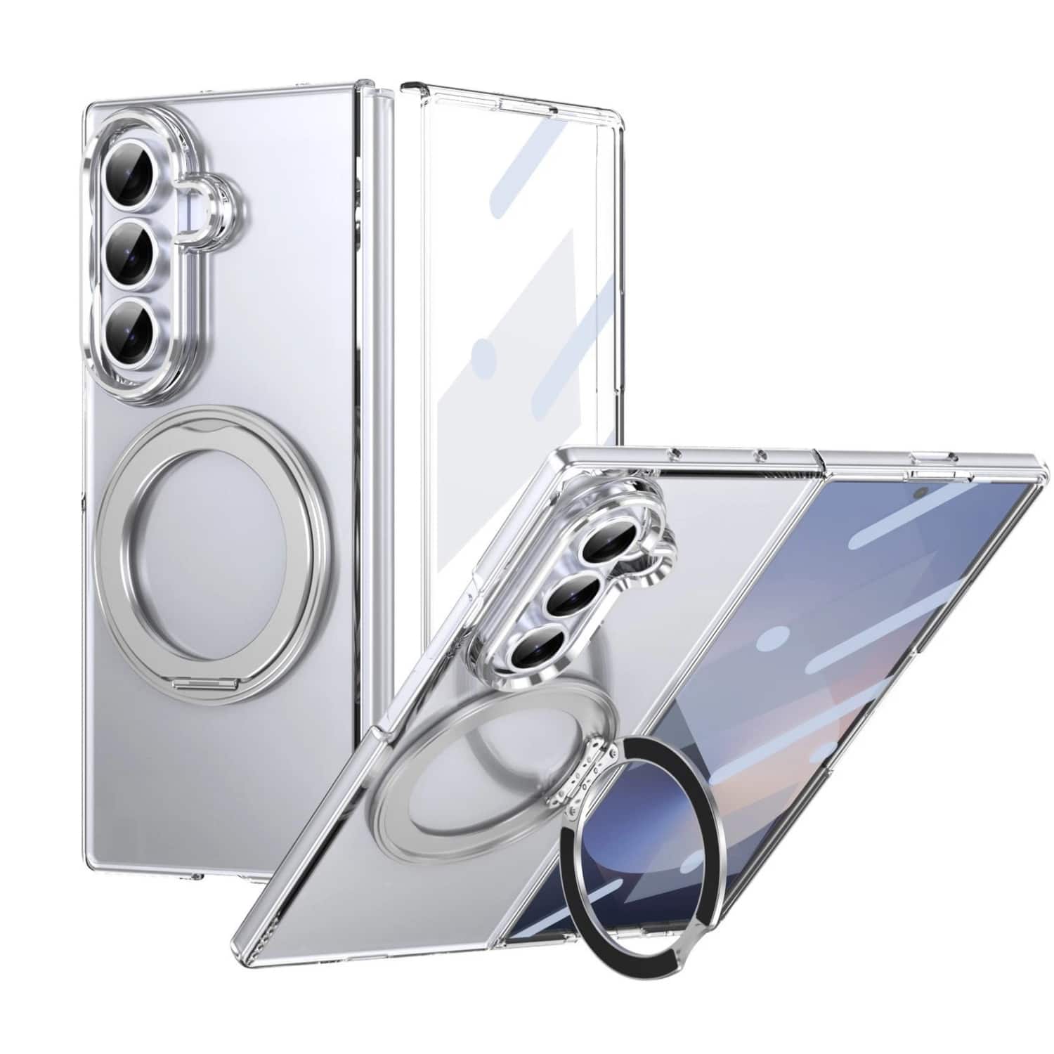 Stock Preferred - Clear Magnetic Ring Stand Case for Samsung Galaxy Z Fold 7 - Silver