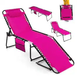 Costway - Folding Chaise Lounge Chair with Comfortable Headrest, Easy Folding Design for Lawn - Pink