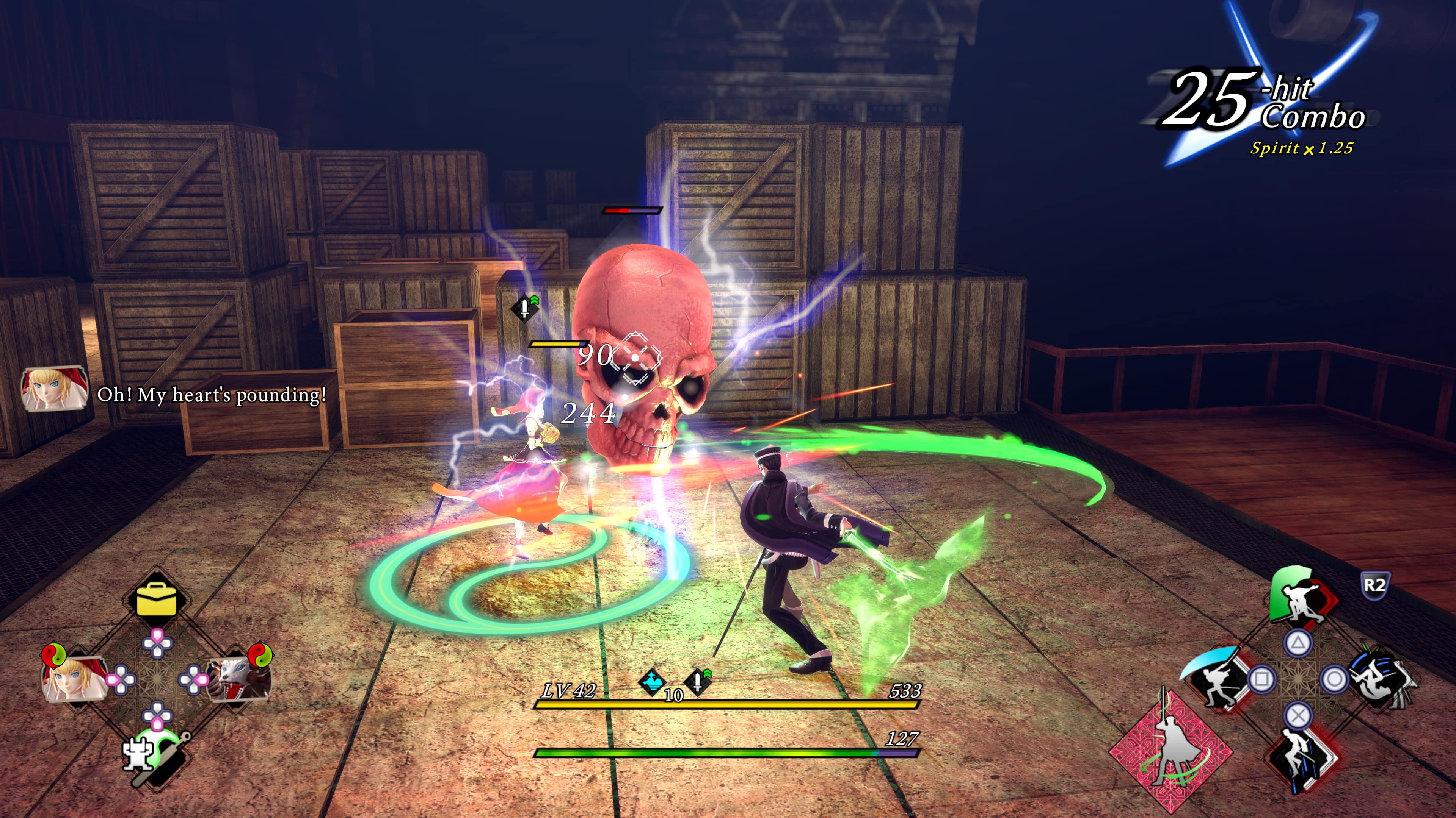 25 -hit Combo Spirit x I .25 Oh! My heart's pounding! 90 244 R2 A LV4 42 10 ! 533 127 X A