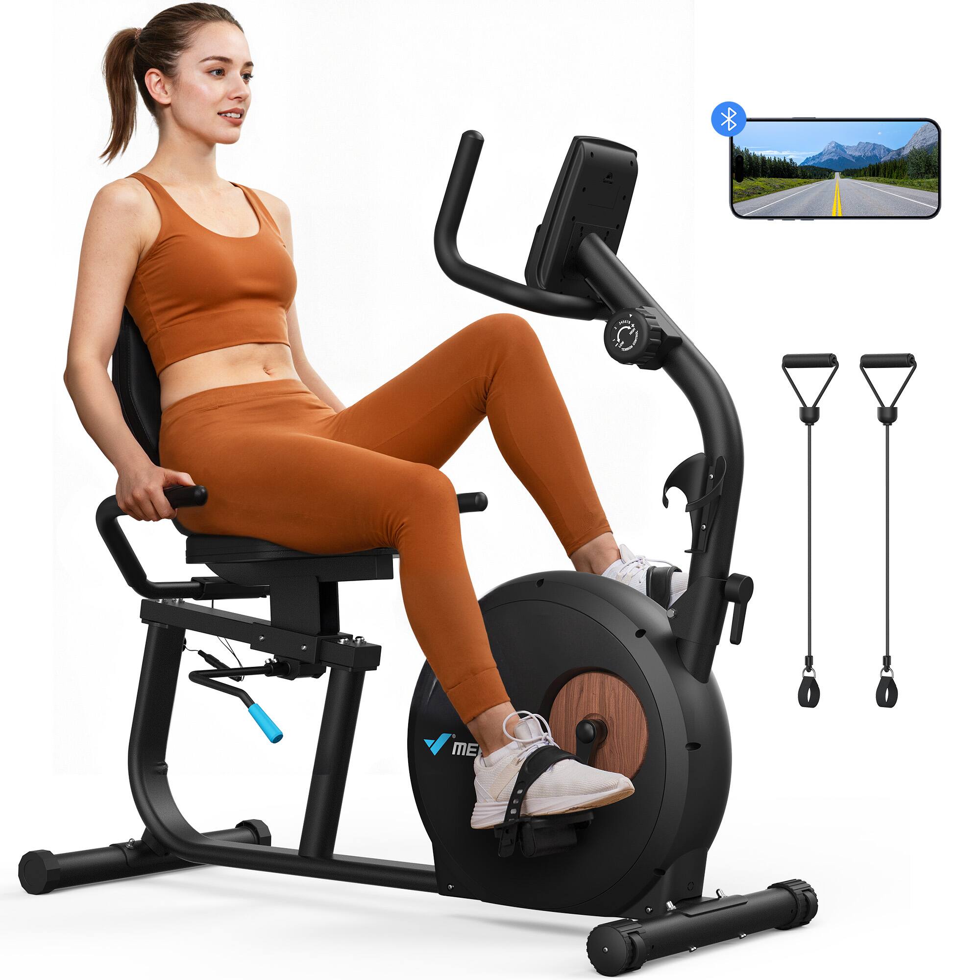 Left. MERACH - New MERACH S23 Recumbent Exercise Bike Indoor Magnetic Stationary Bike Bluetooth - Black.