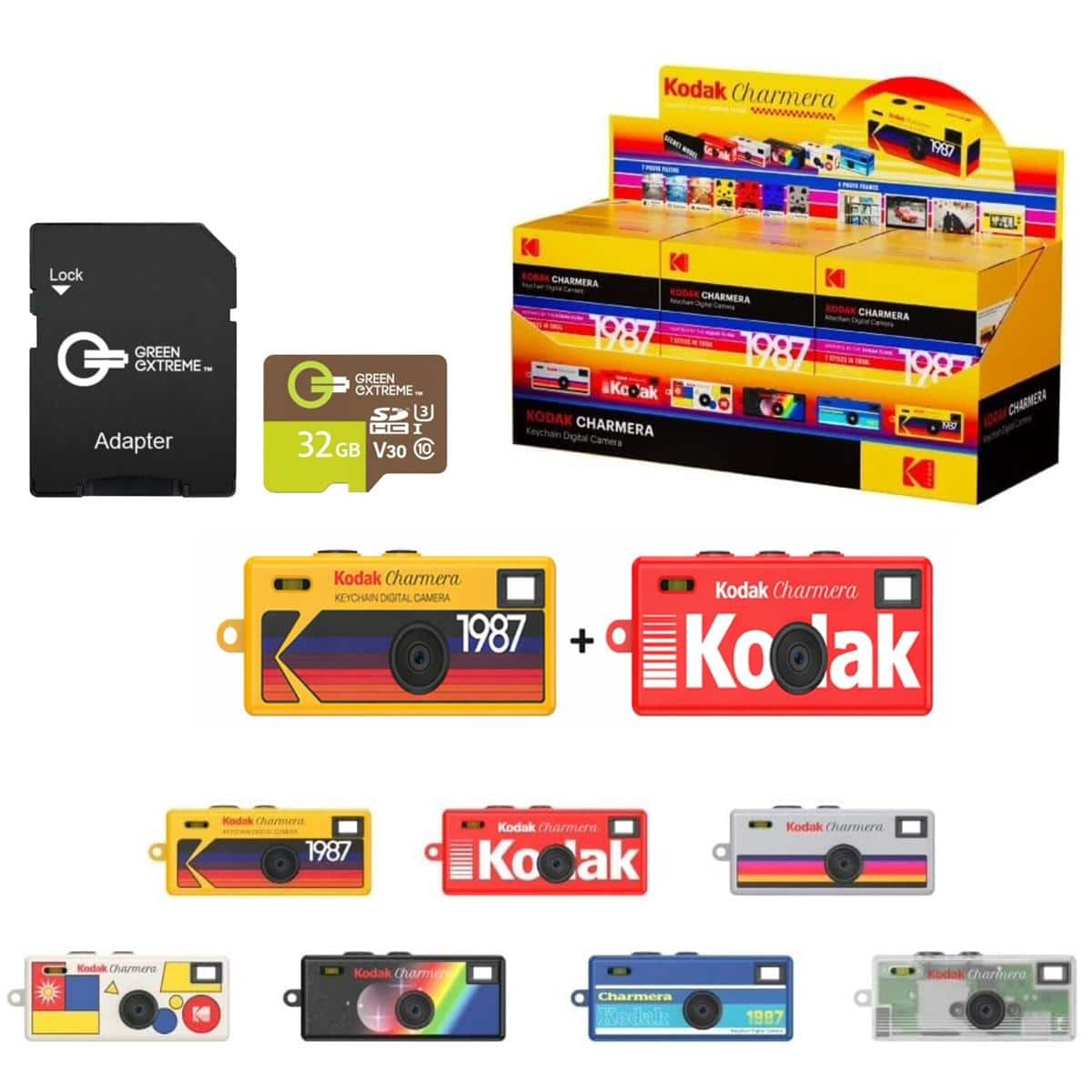 Bundle - Kodak - Charmera 1.6MP Keychain Digital Camera Blind Box Collection, 2-Pack With 32GB Micro Sd Card