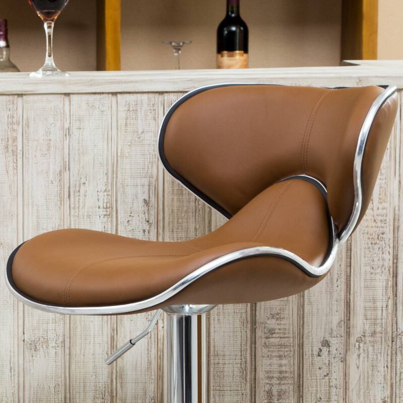 Alt View 4. HTUTWOO - Faux Leather Adjustable Swivel Barstool Set of 2, Chrome Base with Footrest, for Kitchen/ Home Bar/ Office - Brown.