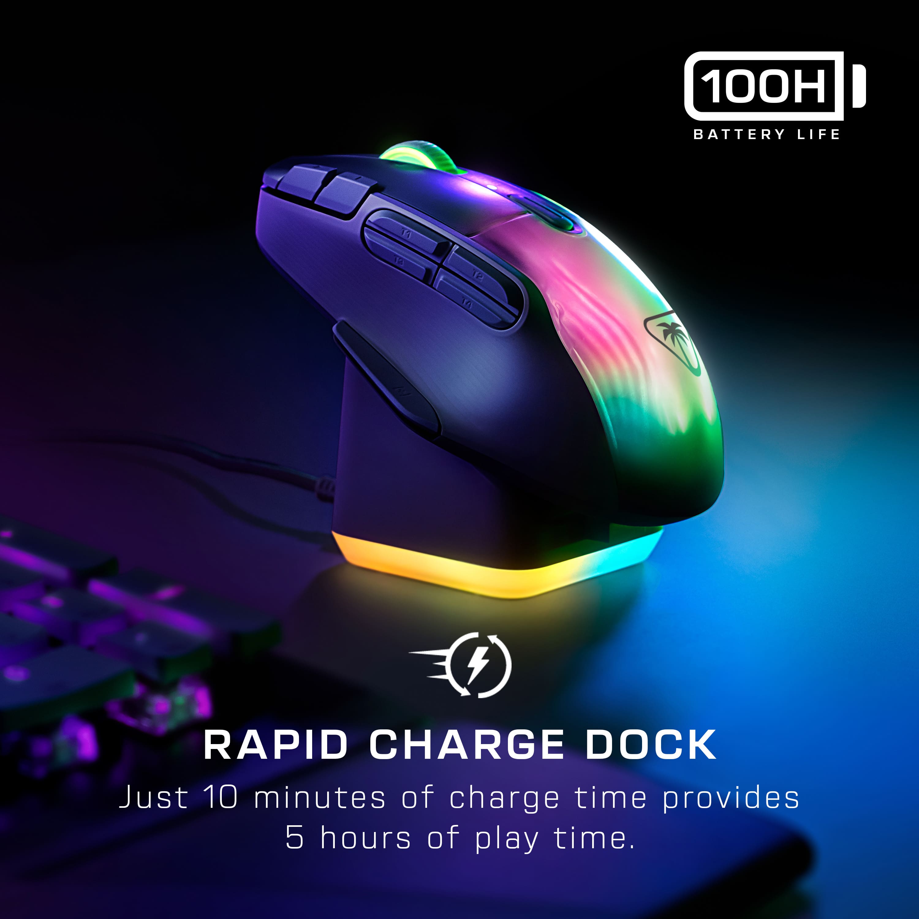 100H BATTERY LIFE 1 LA 4 RAPID CHARGE DOCK: Just 10 minutes of charge time provides 5 hours of play time.