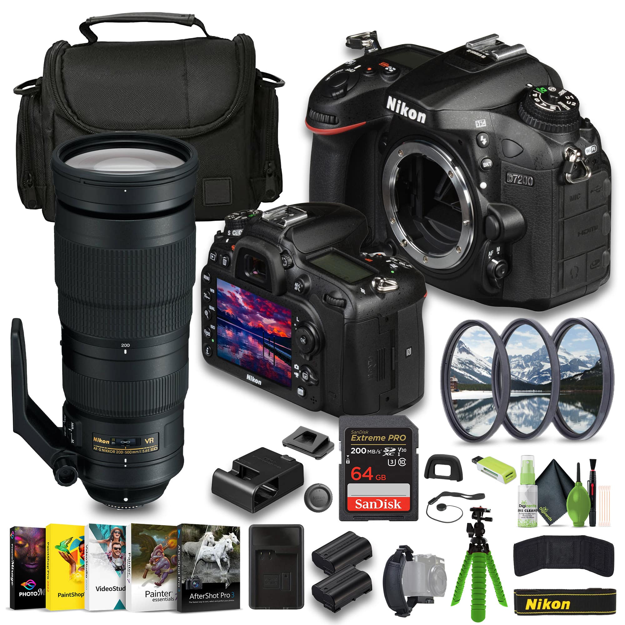 Nikon - D7200 24.2 MP DX-Format Digital SLR Camera (1554) Bundle (International Version) - Black