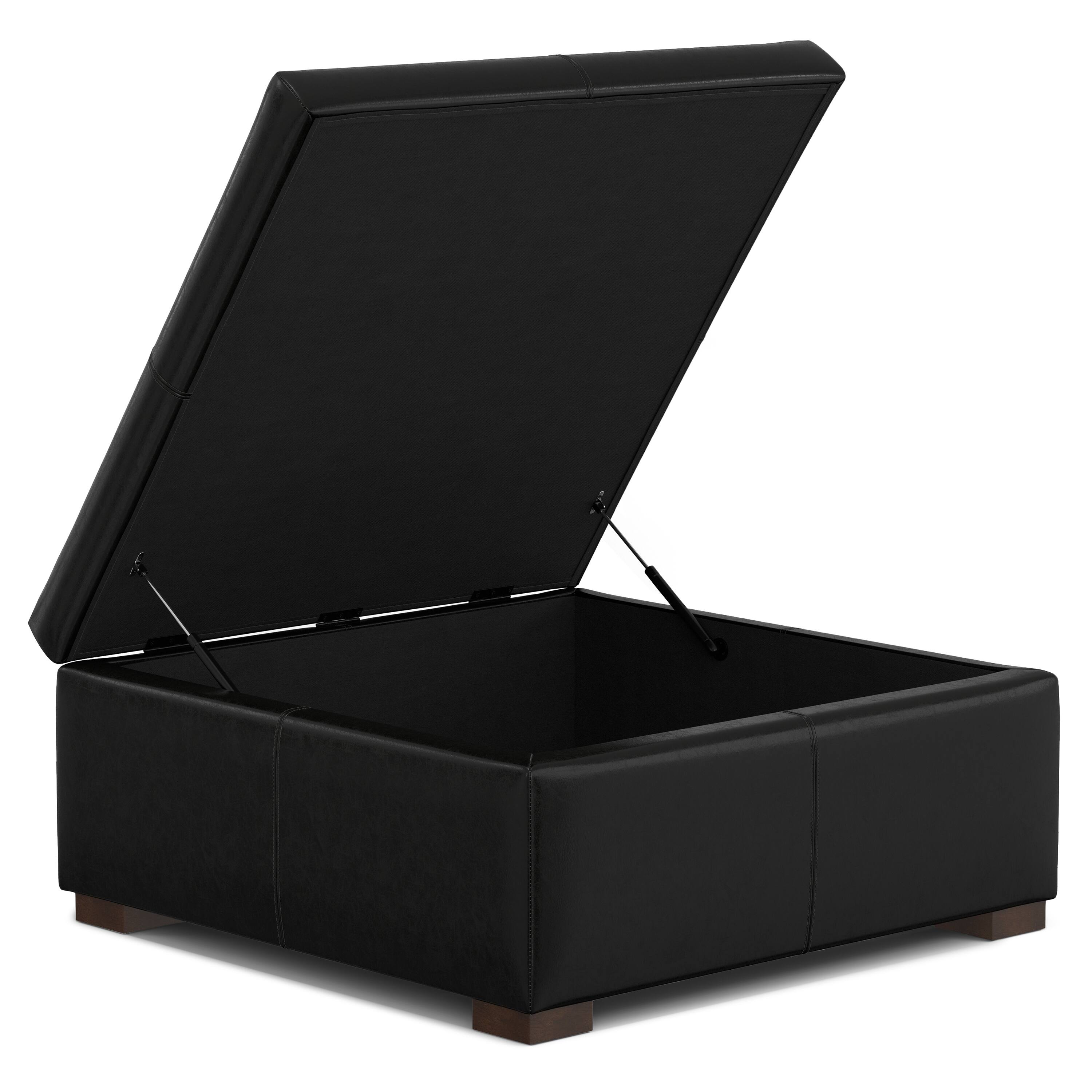 Back. Simpli Home - Gabbie 36 inch Wide Square Coffee Table Storage Ottoman in Midnight Black PU Vegan Leather - Midnight Black.