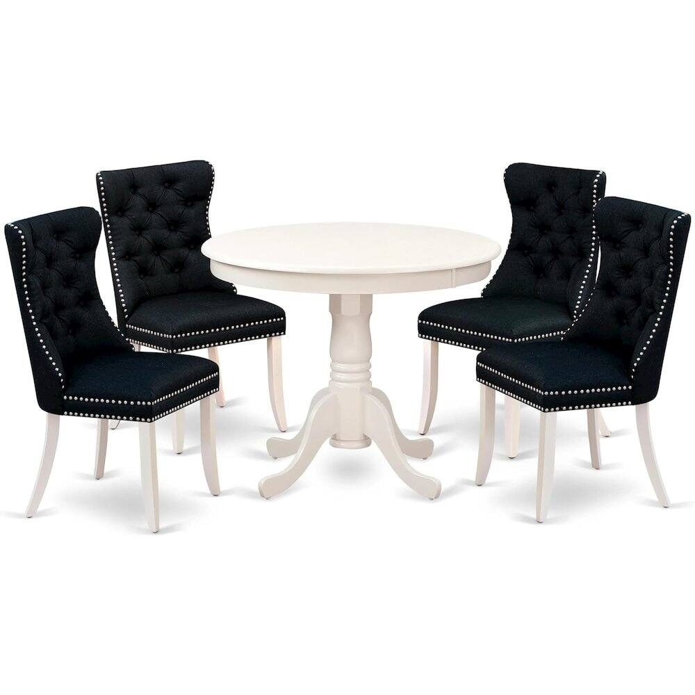 Back. East West Furniture - East West Furniture ANDA5-LWH-24 5 Piece Dining Room Set Consists of a Round Wooden Table with Pedestal and 4 - White.