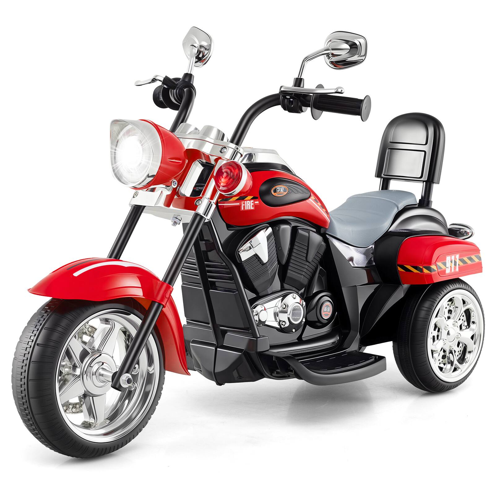 Alt View 9. Costway - Costway 3 Wheel Kids Ride On Motorcycle 6V Battery Powered Electric Toy Fire Engine - Red+Black.