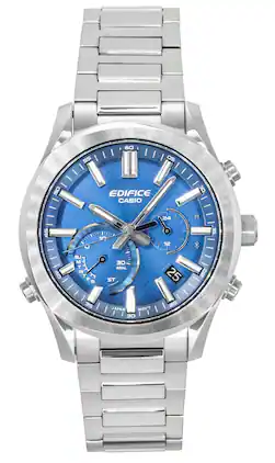 Casio - Edifice Analog Chronograph Smartphone Link Stainless Steel Dial Solar EQB-1300D-2A 100M Men's Watch - Blue