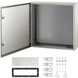 VEVOR - NEMA Steel Case, 24 x 24 x 8 in, NEMA 4X Metal Electric Enclosure, IP66 Water & Dust Resistant - Gray White