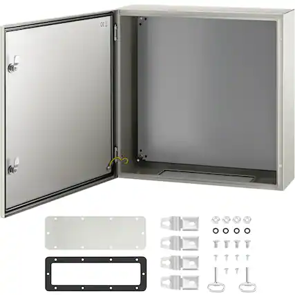 Front. VEVOR - NEMA Steel Case, 24 x 24 x 8 in, NEMA 4X Metal Electric Enclosure, IP66 Water & Dust Resistant - Gray White.