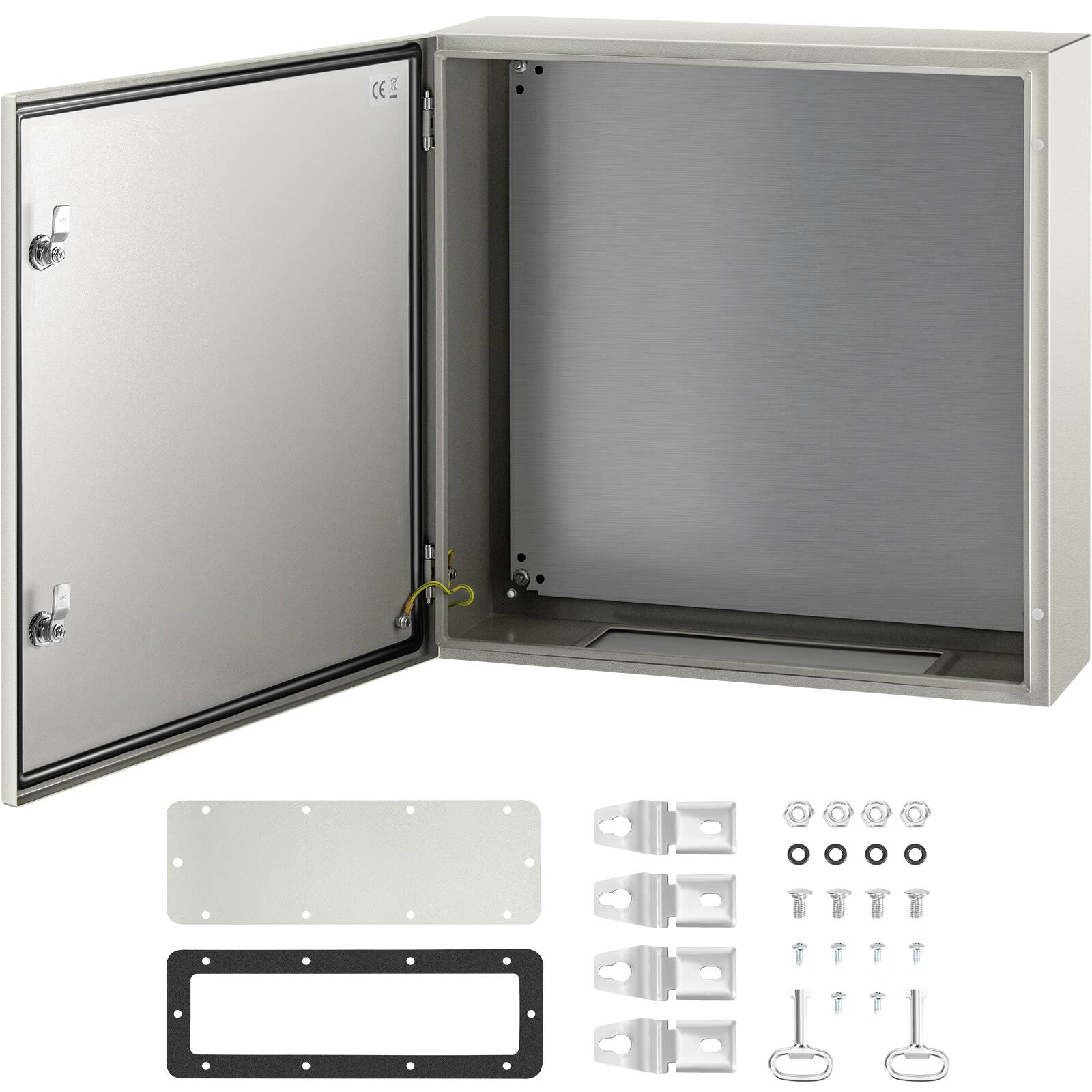Front. VEVOR - NEMA Steel Case, 24 x 24 x 8 in, NEMA 4X Metal Electric Enclosure, IP66 Water & Dust Resistant - Gray White.