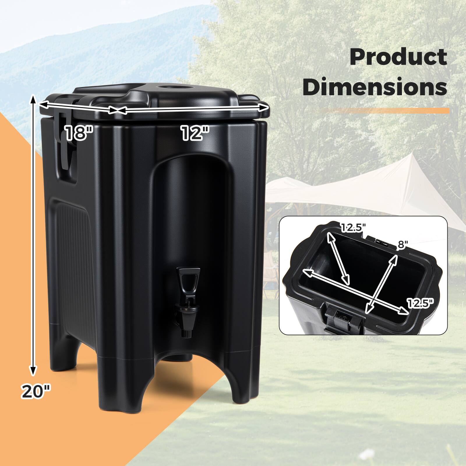 Product Dimensions: 18" x 12" x 20"  
Interior Dimensions: 12.5" x 12.5" x 8"